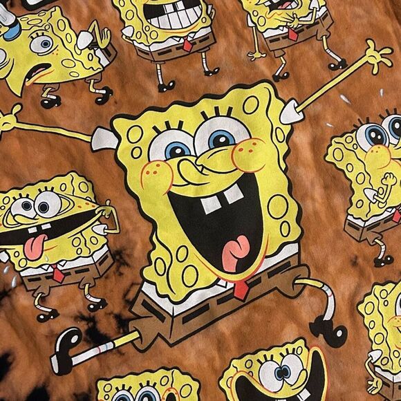 SpongeBob T Shirt Black Orange Tie Dye Graphic Mens Medium Nickelodeon 2021 - Picture 3 of 4